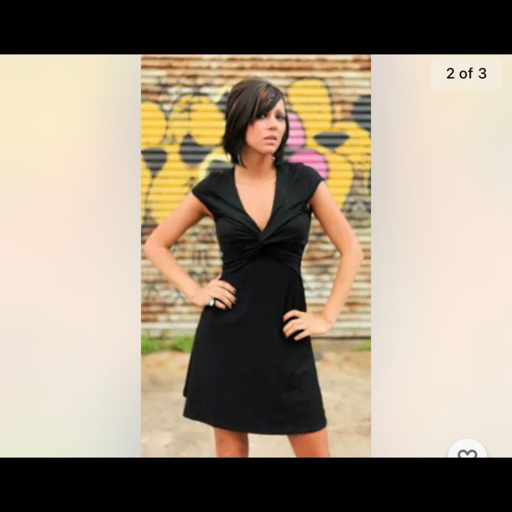 V2K black Open Back Twist Bust Ruched fit N flare Stretch Mini Cleavage Dress